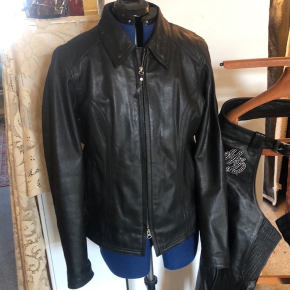 Harley Eagle embroidered size large leather riding jacket & chaps very good cond - Picture 7 of 13